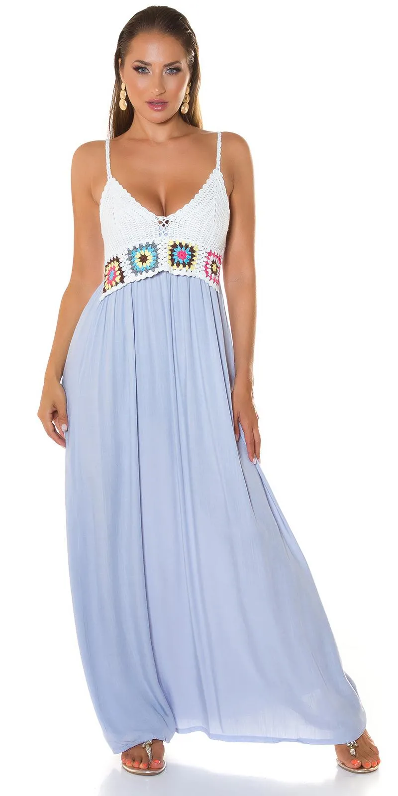Vestido largo Bordado Boho Azul