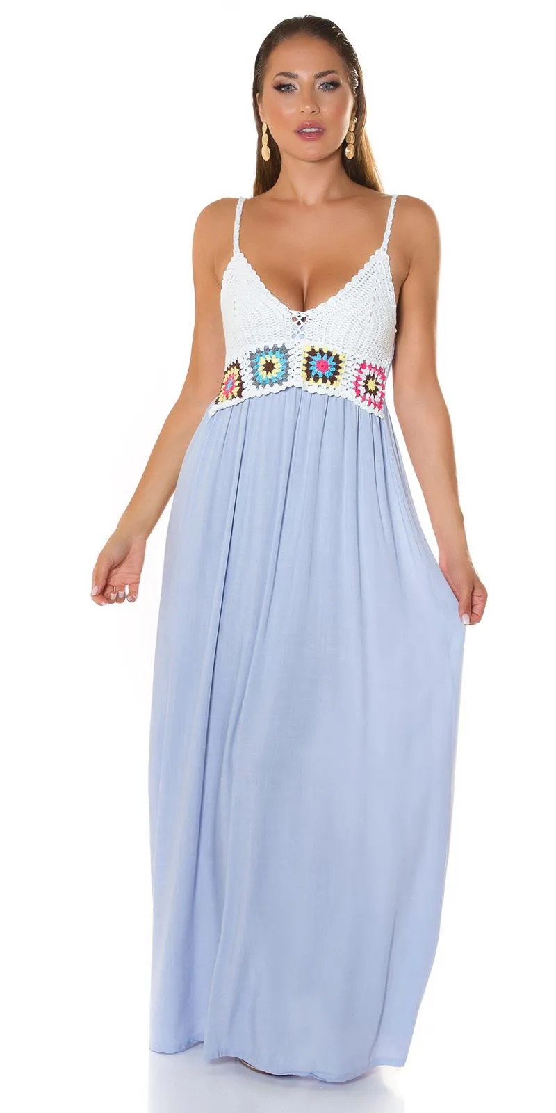 Vestido largo Bordado Boho Azul
