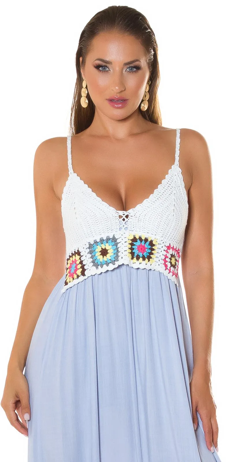 Vestido largo Bordado Boho Azul