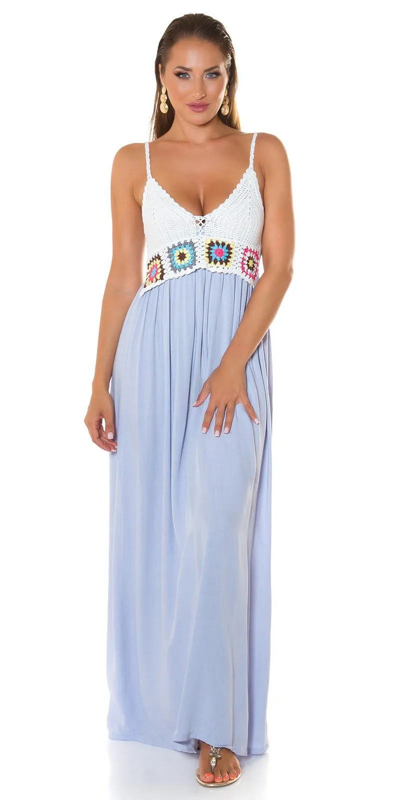Vestido largo Bordado Boho Azul