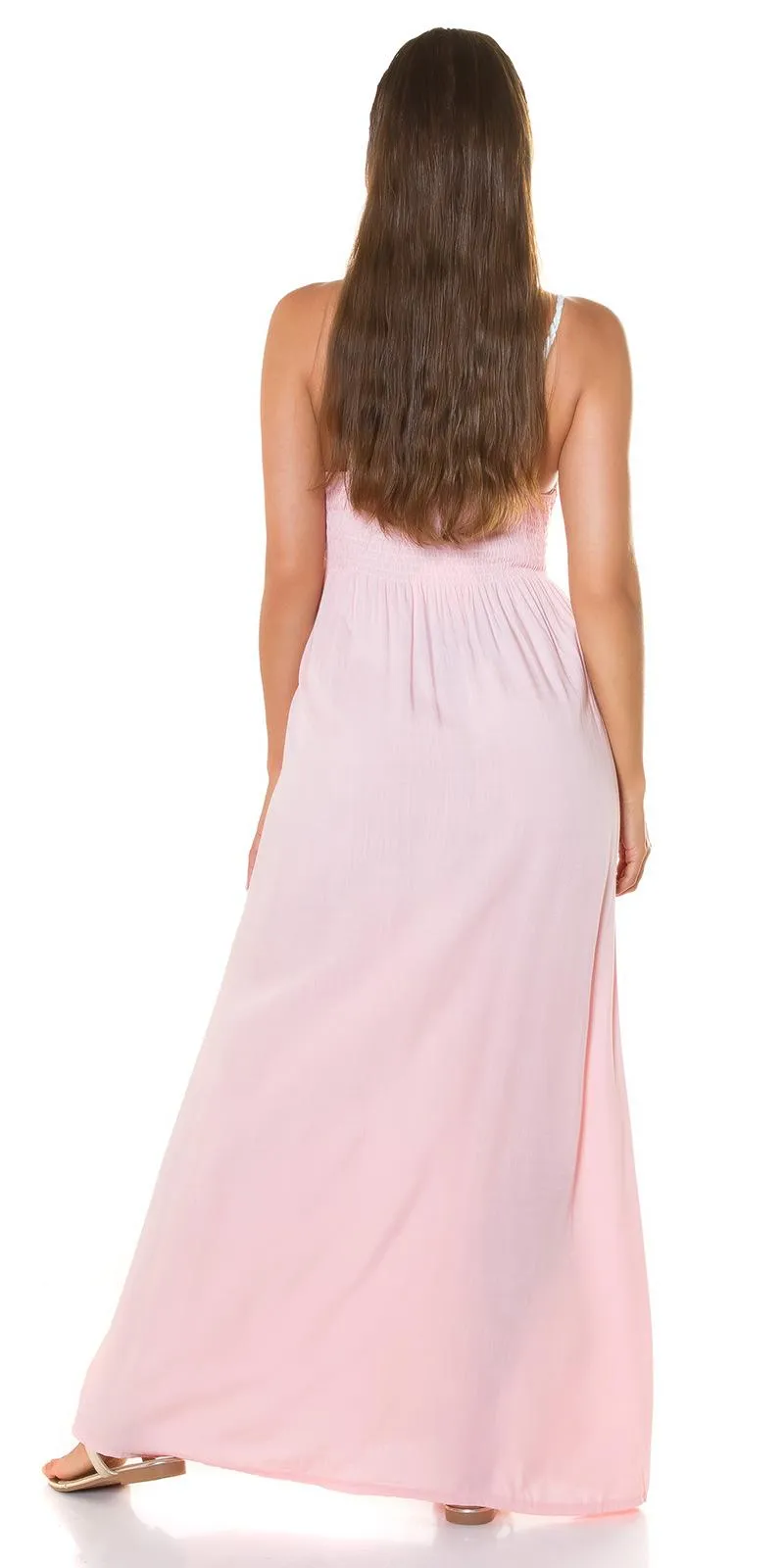 Vestido largo Bordado Boho Rosa