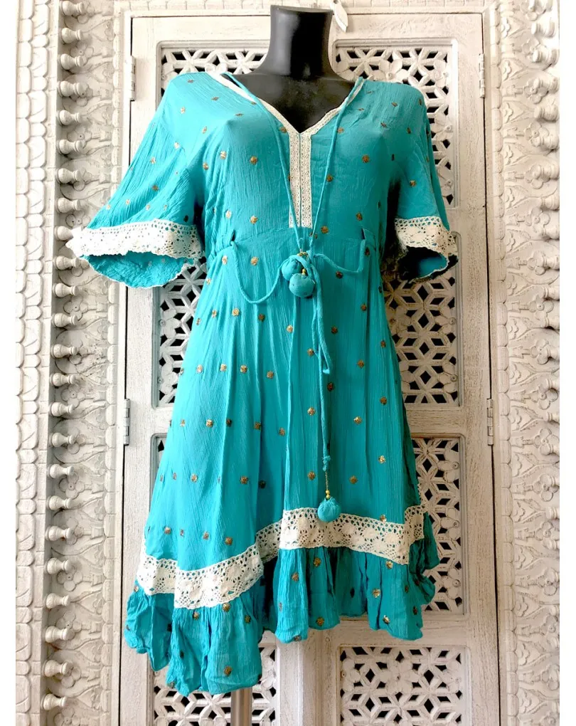 VESTIDOS CORTOS DE VERANO TARDE, NOCHE Y PLAYA ONLINE AZUL TURQUESA