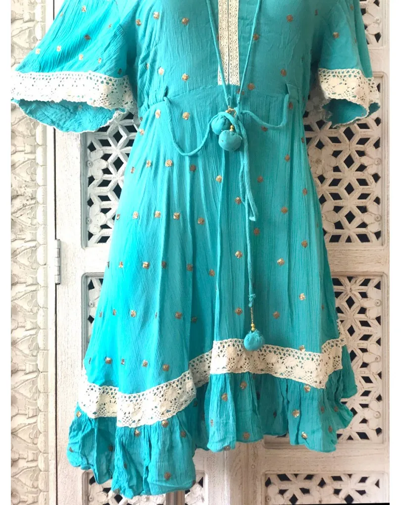VESTIDOS CORTOS DE VERANO TARDE, NOCHE Y PLAYA ONLINE AZUL TURQUESA