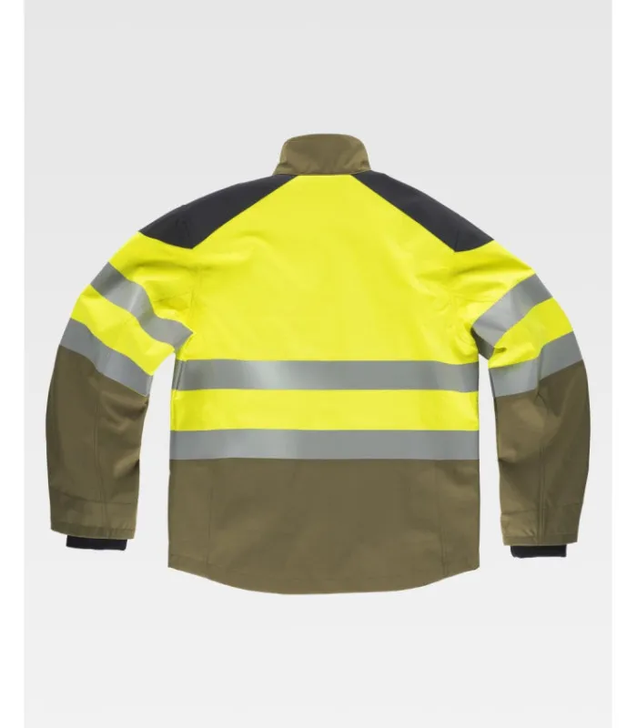 Workshell tricolor, ignífuga y antiestática, de alta visibilidad con cintas reflectantes y tejido Ripstop S9581