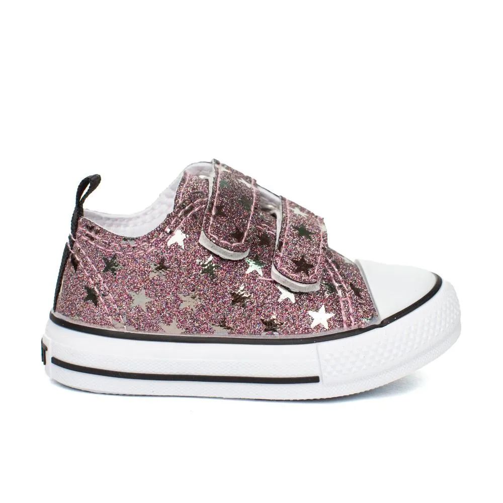 Zapatilla Lona Niña Velcro Rosa Modelo Estrella