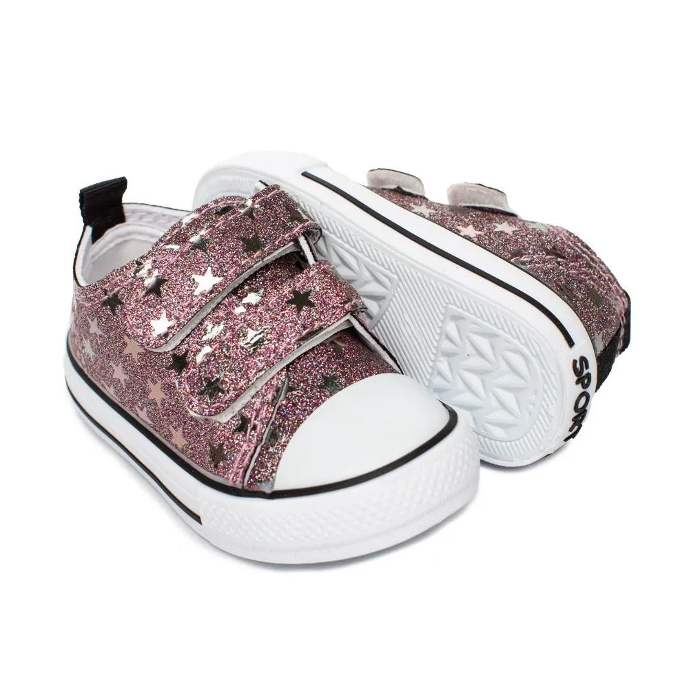 Zapatilla Lona Niña Velcro Rosa Modelo Estrella
