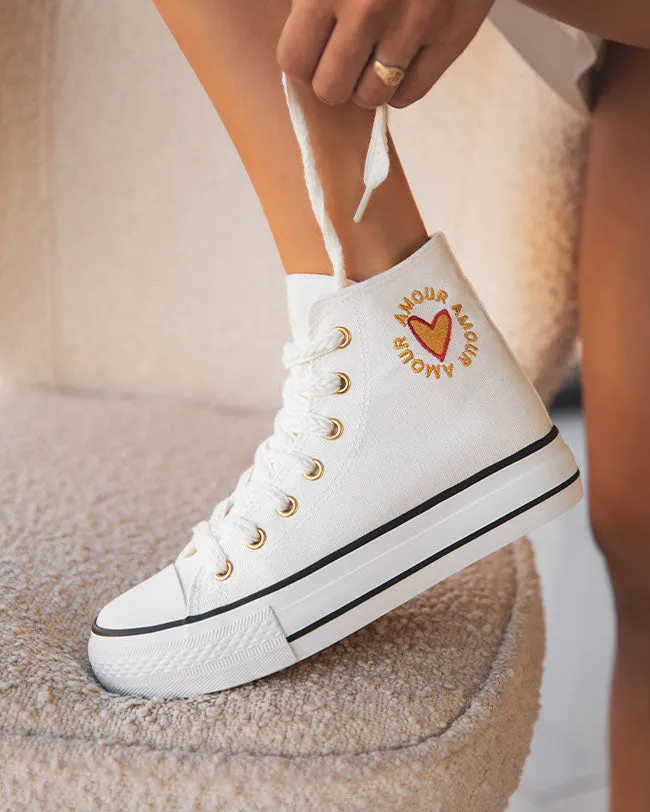 ZAPATILLAS DE MUJER BLANCAS DE CAñA ALTA EN TELA  DIANE