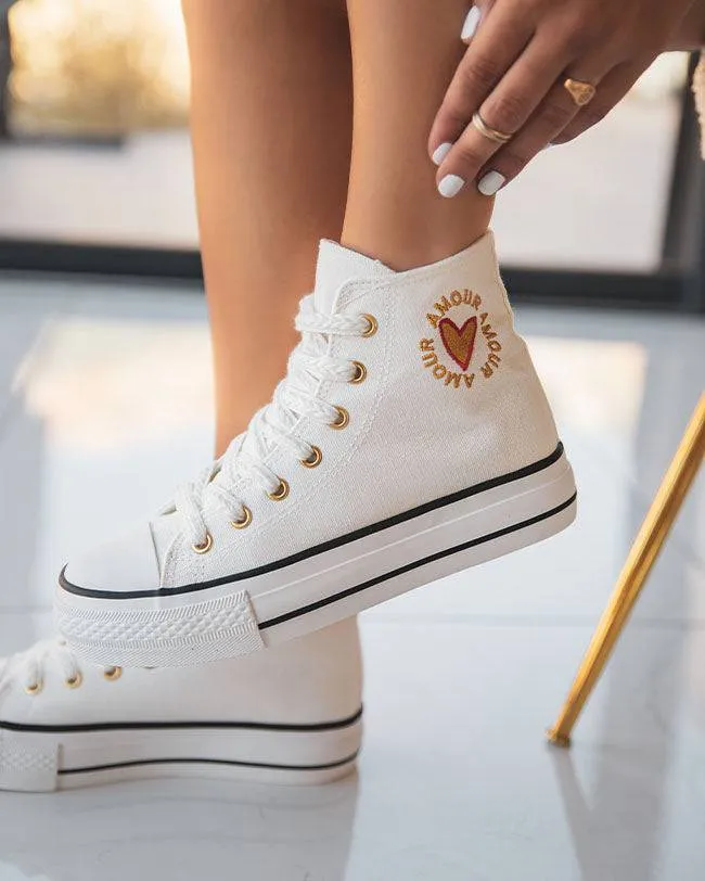 ZAPATILLAS DE MUJER BLANCAS DE CAñA ALTA EN TELA  DIANE