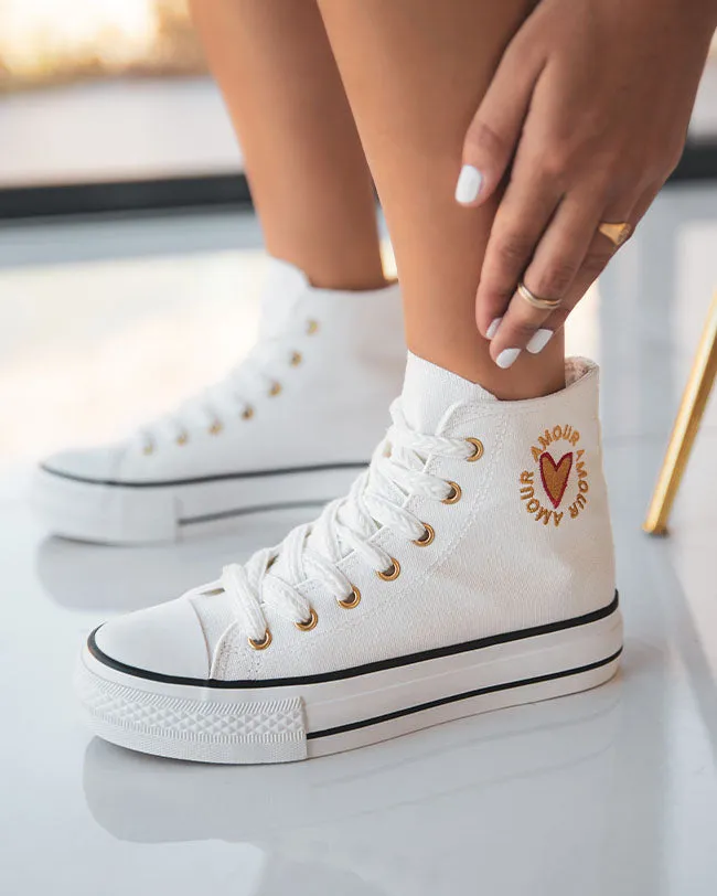 ZAPATILLAS DE MUJER BLANCAS DE CAñA ALTA EN TELA  DIANE