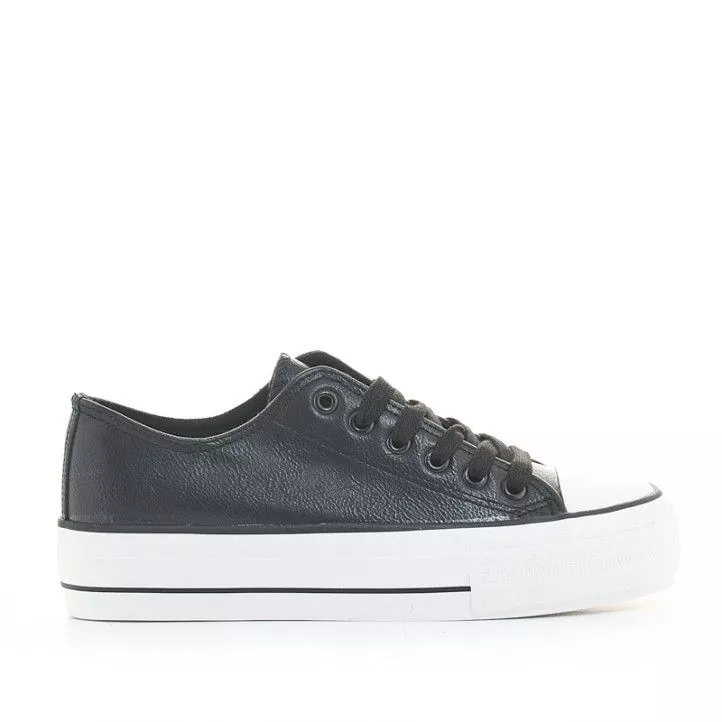 Zapatillas deportivas Owel de piel sintética negras de plataforma bajas con cordones