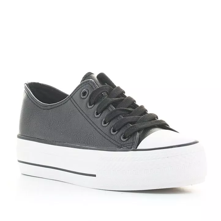 Zapatillas deportivas Owel de piel sintética negras de plataforma bajas con cordones
